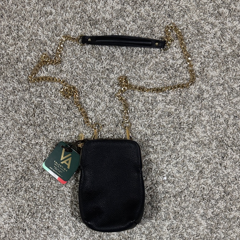 NWT Valentina Italy Genuine Pebbled Leather Small Crossbody Chain Bag